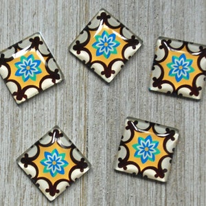 Cabochons carrés en verre à motif oriental, cabochons 20 x 20 mm, paire de cabochons en verre, cabochons carrés artisanaux, cadeau pour artisan, cadeau bricolage