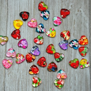 Cabochões de vidro em forma de coração, cabochões em formato de coração, táxi com padrão de flor, presentes artesanais DIY, presente para ela, presente do artesão