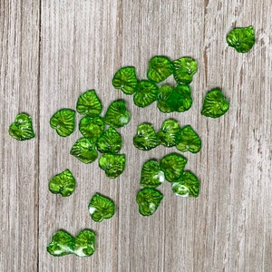 10 Green Plastic Leaves, Czech Plastic Leaves Beads, 15x16 mm Plastic Leaf Beads, Frosted Acrylic Transparent Green Beads, Leaf Charm Supply image 9