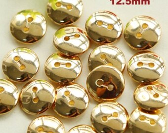 Round Plastic Buttons, 12.5 mm Round Gold Plastic Buttons, Sewing Buttons, Garment Buttons, Gold Buttons, Clothing Buttons