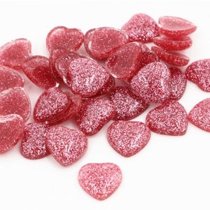 Cabochons coeur en résine scintillante, cabochons coeur rose, cabochons en résine à dos plat, résultats de bijoux en résine, cadeau pour elle, cadeau pour petite amie