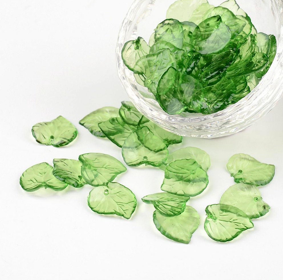 20 Green Plastic Leaves Czech Plastic Leaves Beads 15 mm Etsy