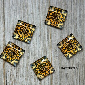 Cabochons carrés en verre à motif oriental, cabochons 20 x 20 mm, paire de cabochons en verre, cabochons carrés artisanaux, cadeau pour artisan, cadeau bricolage