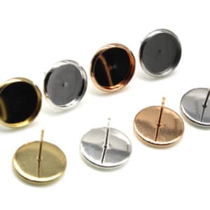Stainless Steel Earring Cabochon Posts, Earring Base with Stoppers, 8 mm Hypoallergenic Cabs Settings, Bezel Earring Blanks, Ear Nuts