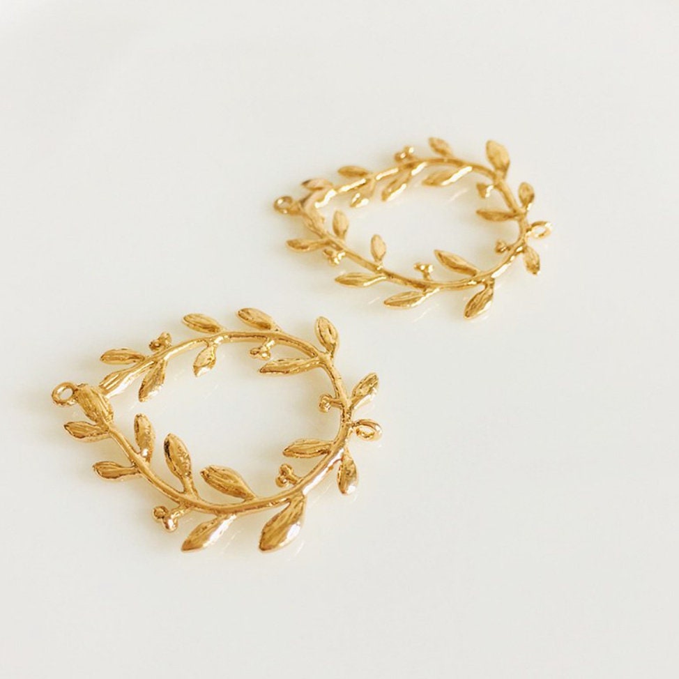 Olive Leaf Wreath Charm 14k Gold Plated Charm Olive Wreath Etsy