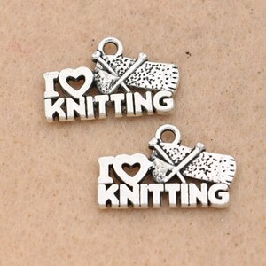 I Love Knitting Charm, Silver Charm, Hobby Charm, Heart Knitting Charm, Key Ring Charm, Love to Knit Charm, Gift for Her