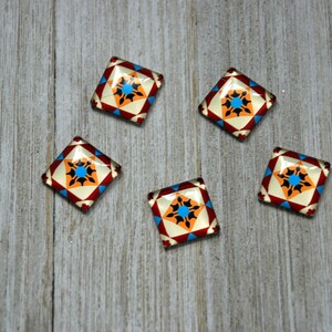 Cabochons carrés en verre à motif oriental, cabochons 20 x 20 mm, paire de cabochons en verre, cabochons carrés artisanaux, cadeau pour artisan, cadeau bricolage