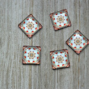 Cabochons carrés en verre à motif oriental, cabochons 20 x 20 mm, paire de cabochons en verre, cabochons carrés artisanaux, cadeau pour artisan, cadeau bricolage