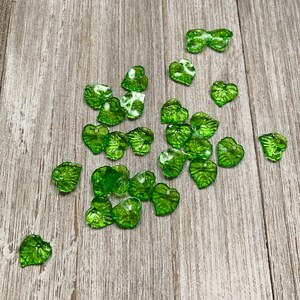 10 Green Plastic Leaves, Czech Plastic Leaves Beads, 15x16 mm Plastic Leaf Beads, Frosted Acrylic Transparent Green Beads, Leaf Charm Supply image 5