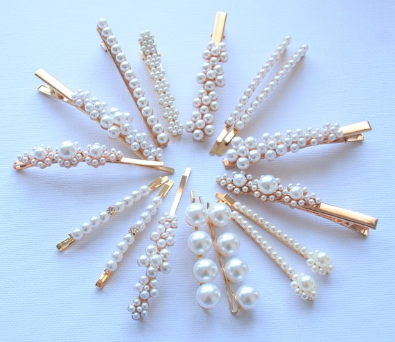 Pearl Hair clips. Barrette Hair clips Coloured Clips 90s Vintage