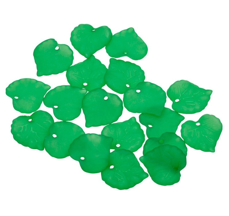 20 Green Plastic Leaves Czech Plastic Leaves Beads 16 Mm Etsy