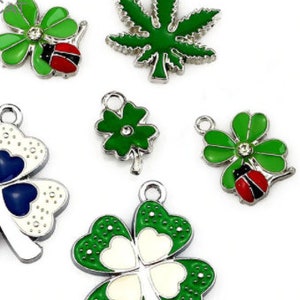 Mixed Leaf Charm, Enamel Leaf Charm, Lucky Charm, Plant Charm, Craft Supplies, Jewelry Charm, Leaves Pendant, Gift for Her