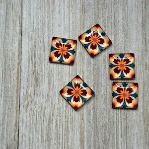 Cabochons carrés en verre à motif oriental, cabochons 20 x 20 mm, paire de cabochons en verre, cabochons carrés artisanaux, cadeau pour artisan, cadeau bricolage