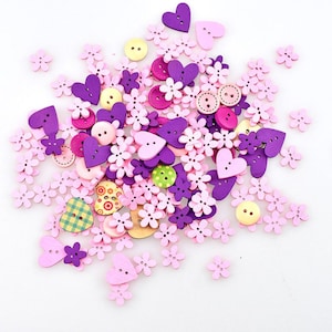 Botones de madera de 2 agujeros, 10 unidades, botones de madera con forma de corazón y flor rosa, para coser, material para manualidades y decoración.