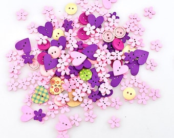 Mélange de boutons en bois 2 trous, 10 boutons en bois, couture de boutons en forme de coeur rose 2 trous, matériel de décoration artisanal