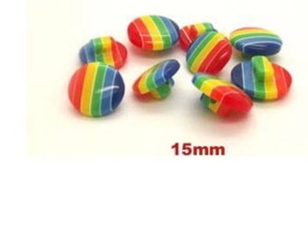 Plastic Button, Rainbow Stripped Plastic Buttons, Stripped Pattern, Plastic Button, Rainbow 20 & 18 mm Buttons, Sewing Accessories