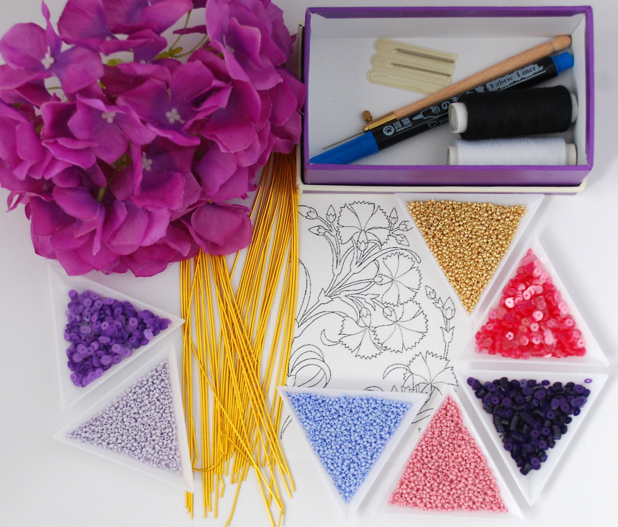 Tambour Embroidery Kit, Gold Work Kit, Luneville Embroidery Kit, Flower Embroidery Kit, Birthday Gift for Her, Crafter's Gift