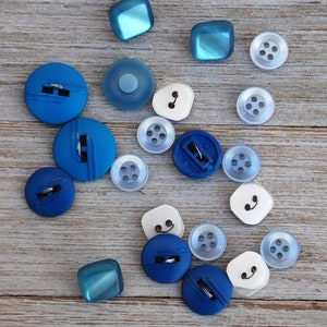 Plastic Buttons, Lot of Vintage Buttons, Flat Dome Buttons, Blue Buttons Set, 7-15 mm Buttons, Sewing Supplies, Sky Blue Buttons