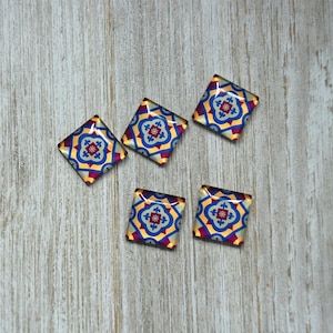 Cabochons carrés en verre à motif oriental, cabochons 20 x 20 mm, paire de cabochons en verre, cabochons carrés artisanaux, cadeau pour artisan, cadeau bricolage