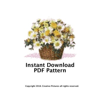 Bloemenmand: kruissteekpatroon, download digitaal borduurpatroon, pdf-kruissteekpatroon, eenvoudig borduur-pdf, eenvoudig naaien