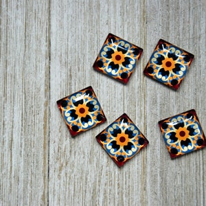 Cabochons carrés en verre à motif oriental, cabochons 20 x 20 mm, paire de cabochons en verre, cabochons carrés artisanaux, cadeau pour artisan, cadeau bricolage