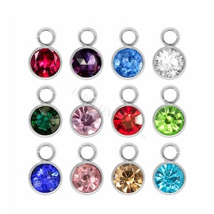 Mini Birthstone Charm, Bracelet Charm, 8 mm Silver Necklace Charm, Gift for Her, Stainless Surgical Steel Charm, Birthstone Gift