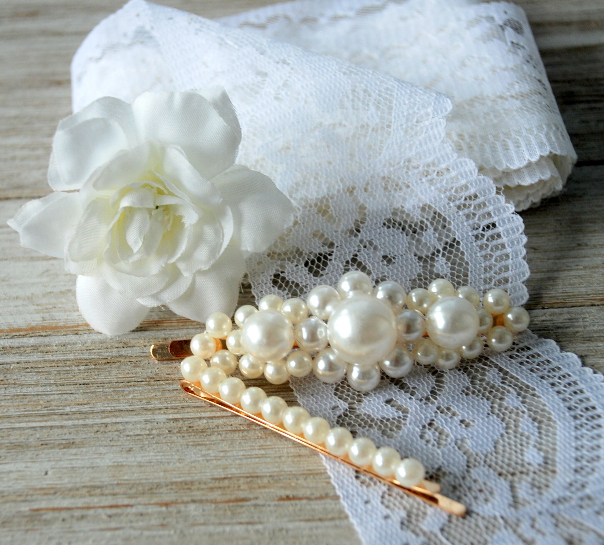Handcrafted Vintage Faux Pearl White Wedding Barrette Hair Clip Wedding Hair Barrette with Ivory Pearls - Cassandra Lynne main image 4