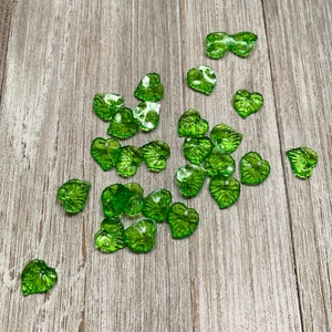 10 Green Plastic Leaves, Czech Plastic Leaves Beads, 15x16 mm Plastic Leaf Beads, Frosted Acrylic Transparent Green Beads, Leaf Charm Supply image 3