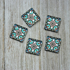 Cabochons carrés en verre à motif oriental, cabochons 20 x 20 mm, paire de cabochons en verre, cabochons carrés artisanaux, cadeau pour artisan, cadeau bricolage