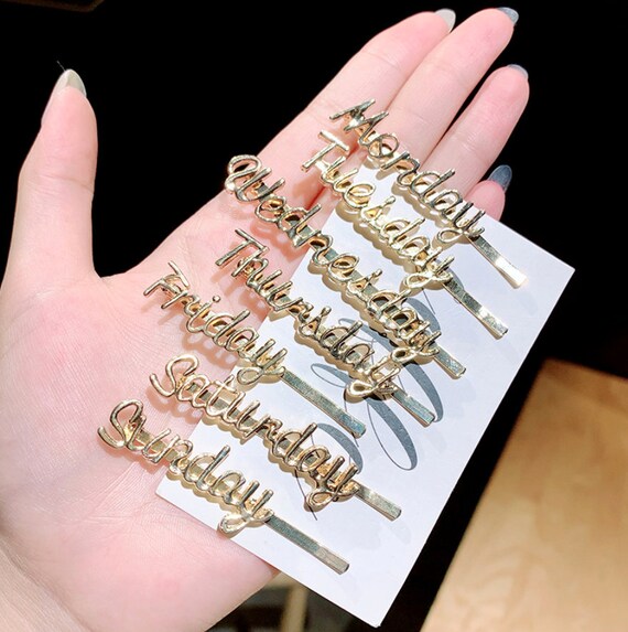 Personalized Day of the Week Hair Clips, Gold Hair Clips  display picture 1
