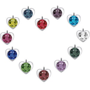 Heart Birthstone Charm, Stainless Steel Charm, Personalized Jewelry, Silver Swarovski Necklace Bracelet Charm, Charm Gift for Her