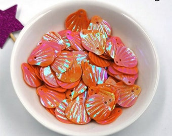 3D Sequin Shells, Orange Sequins, Sequin 12 mm, Loose Sequin, Iridescent Sequin, Sewing Supplies, Costume Sequins, 3D Paillettes