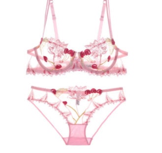 Buy online Pink Net Bra And Panty Set from lingerie for Women by