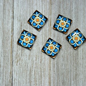 Cabochons carrés en verre à motif oriental, cabochons 20 x 20 mm, paire de cabochons en verre, cabochons carrés artisanaux, cadeau pour artisan, cadeau bricolage
