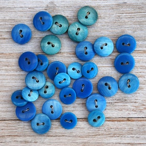 Plastic Buttons, Lot of Vintage Buttons, Flat Dome Buttons, Blue Buttons Set, 7-10 mm Buttons, Sewing Supplies, Sewing Sky Blue Buttons