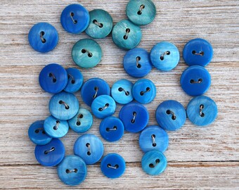 Lot De 10 Boutons Vintage Bleu 4 Trous - Diamètre 1,4 Cm (22mm), Résine, Réf. 3054, Neuf