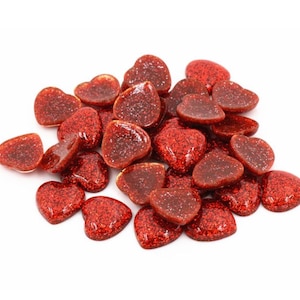 Cabochons coeur en résine scintillante, cabochons coeur rouge, cabochons en résine à dos plat, résultats de bijoux en résine, cadeau pour elle, cadeau pour petite amie