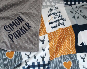 Personalized Baby Blanket/Custom Baby Blanket/ Moose Baby Blanket / Personalized Baby Gift /  Baby Shower Gift/ Mountain Baby Gift