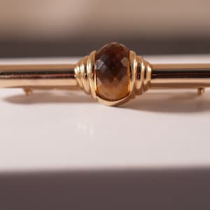 Vintage 14k yellow gold citrine amethyst gem bar pin brooch Art Deco 8.1g