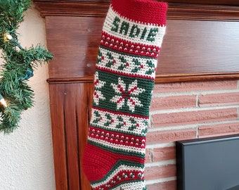 Personalized Crochet Fair Isle Stocking Pattern- Large Snowflake