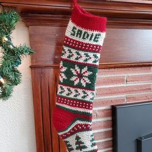 Personalized Crochet Fair Isle Stocking Pattern- Large Snowflake