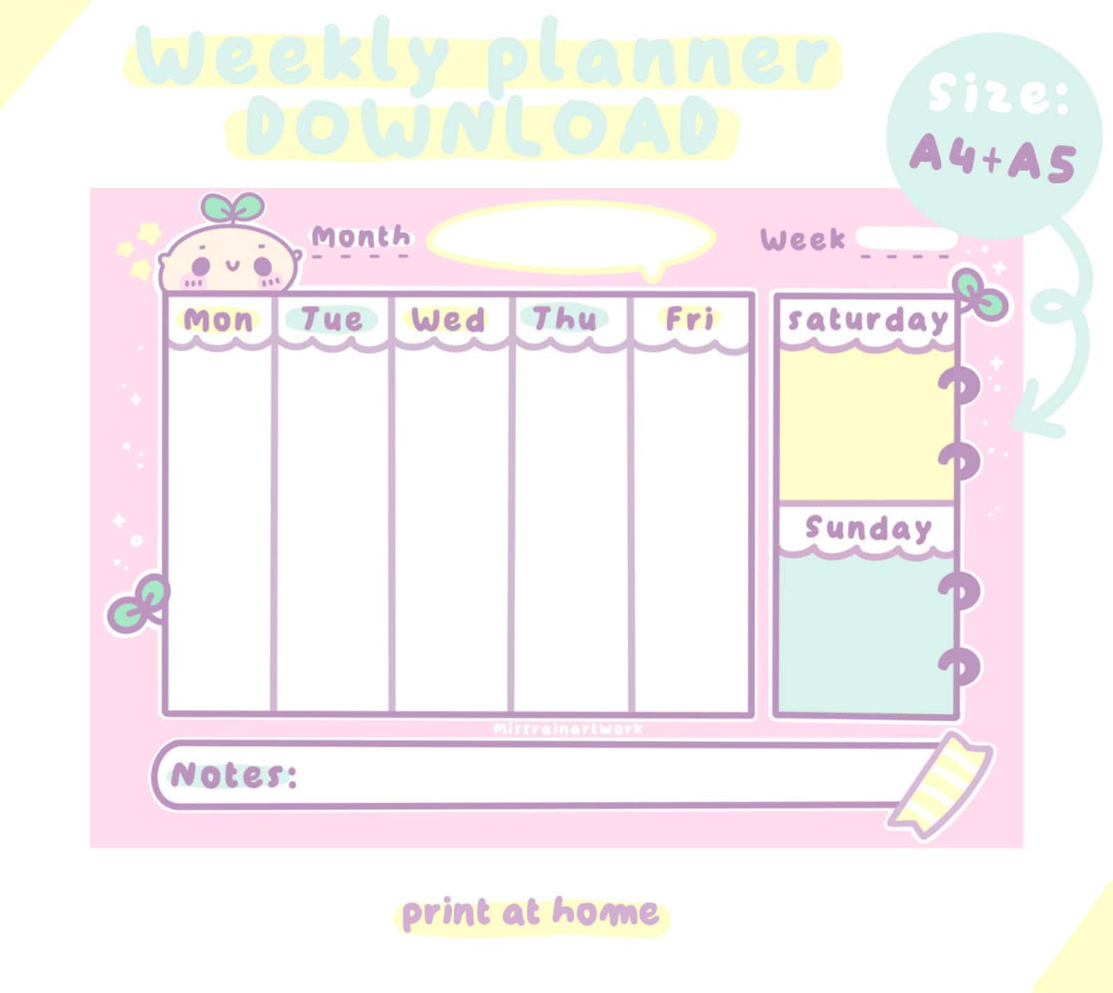 Digital kawaii weekly printable wall calendar and planner 2020 | Etsy