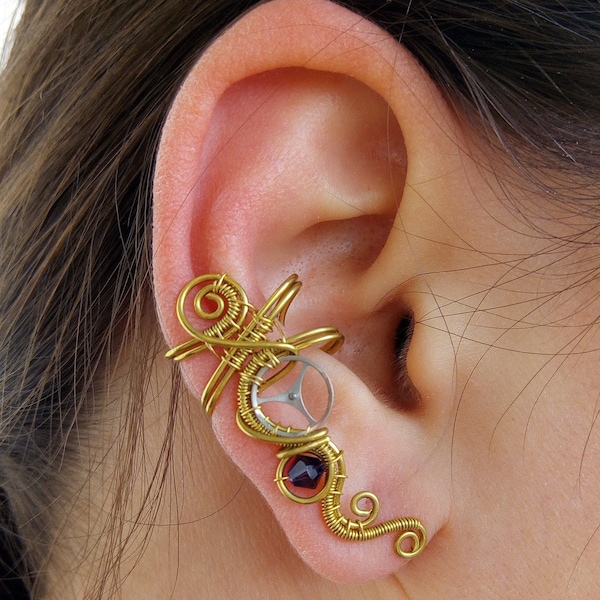 Boucle d'oreille steampunk sans piercing, fausse boucle d'oreille, bijoux steam punk - ROYAL