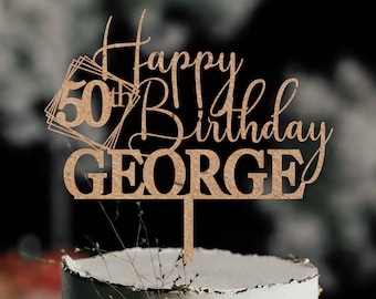 Happy 50th Birthday Cake Topper, Custom Cake Topper for Birthday with Name, 50th Birthday Topper, 40th Birthday Topper