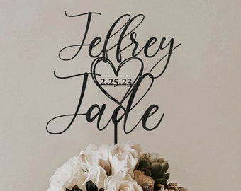 Personalized Rustic Wedding Cake Topper with date , Wedding Cake Topper, Custom Script Cake Toppers for Wedding, Custom Wedding Cake Topper