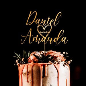 Personalized Wedding Cake Topper with date , Custom Script Cake Toppers for Wedding, Rustic Wedding Cake Topper, Custom Wedding Cake Topper