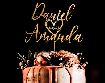 Topo de bolo de casamento personalizado com data, Topo de bolo com roteiro personalizado para casamento, Topo de bolo de casamento rústico, Topo de bolo de casamento personalizado