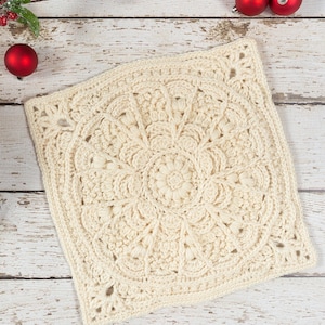 Winter Opulence 12-inch Square Crochet Pattern | DIGITAL PDF DOWNLOAD with Chart | Textured Afghan Block Pattern, Snowflake Motif Blanket
