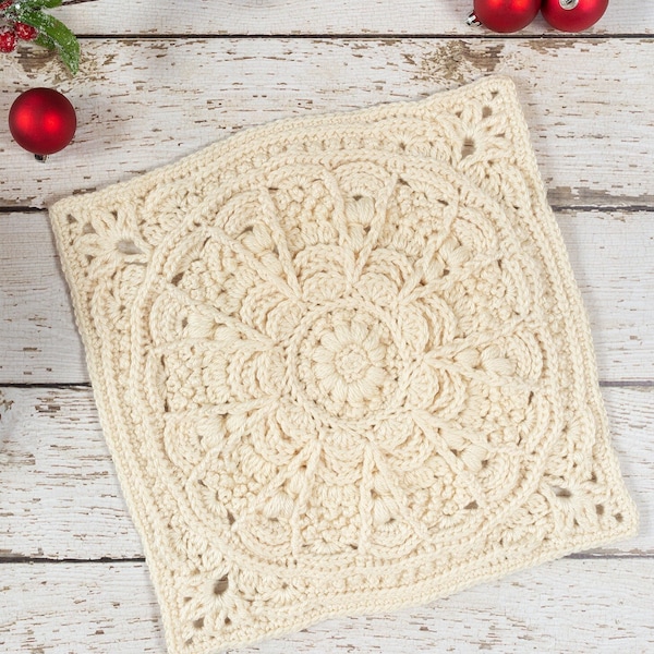 Winter Opulence 12-inch Square Crochet Pattern | DIGITAL PDF DOWNLOAD with Chart | Textured Afghan Block Pattern, Snowflake Motif Blanket