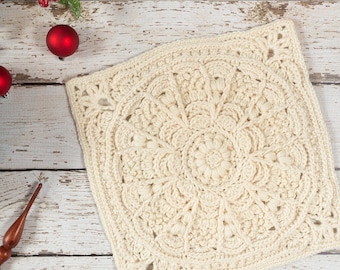 Winter Opulence 12-inch Square Crochet Pattern | DIGITAL PDF DOWNLOAD with Chart | Textured Afghan Block Pattern, Snowflake Motif Blanket